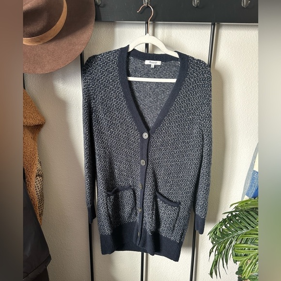 Madewell Sweaters - Madewell navy pattern button cashmere alpaca blend longline cardigan sweater